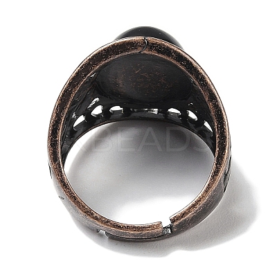 Natural Gemstone Oval Adjustable Rings RJEW-K271-06R-1