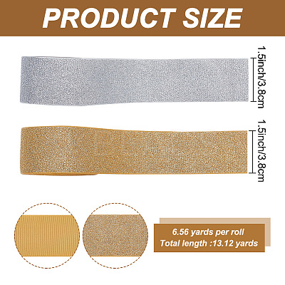 2 Rolls 2 Colors Sparkle Polyester Grosgrain Ribbons OCOR-AR0001-55-1