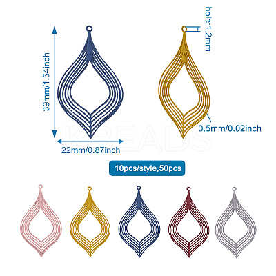 50Pcs 5 Colors 430 Stainless Steel Filigree Pendants STAS-PJ0001-15-1
