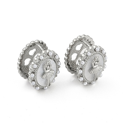 Oval with Ballerina Girl Brass Micro Pave Clear Cubic Zirconia Hoop Earrings for Women EJEW-Q391-36P-1