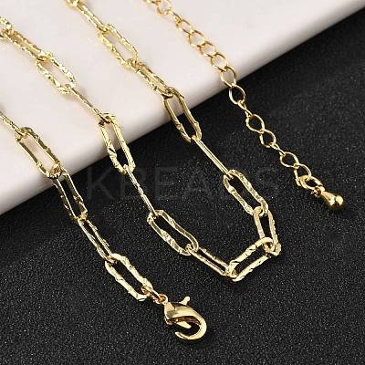 Brass Textured Paperclip Chain Necklaces for Women Men NJEW-F337-02G-01-1