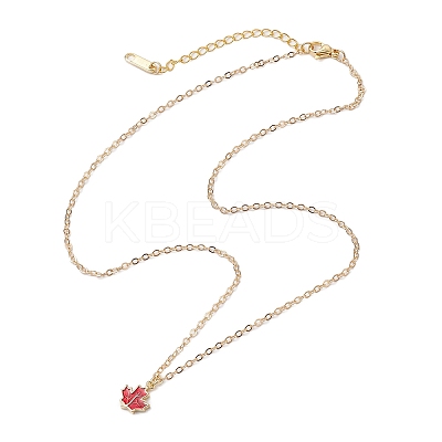 Brass Red Enamel Maple Leaf Pendant Cable Chain Necklaces for Women NJEW-JN05080-1
