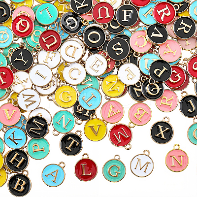 7 Bags 7 Colors Initial Letter A~Z Alphabet Enamel Charms ENAM-SC0007-24-1