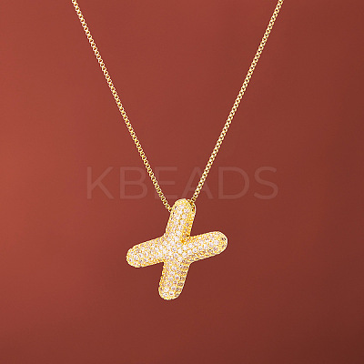 Brass Micro Pave Clear Cubic Zirconia Initial Pendant Necklaces for Women FS-WGDC51D-24-1