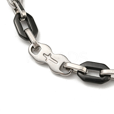 Two Tone 201 Stainless Steel Oval & Cross Link Chain Bracelet BJEW-B078-43BP-1