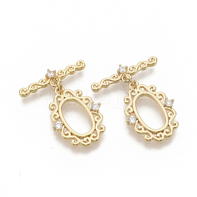 Brass Micro Pave Clear Cubic Zirconia Toggle Clasps LS-KK-T051-24G-NF-1