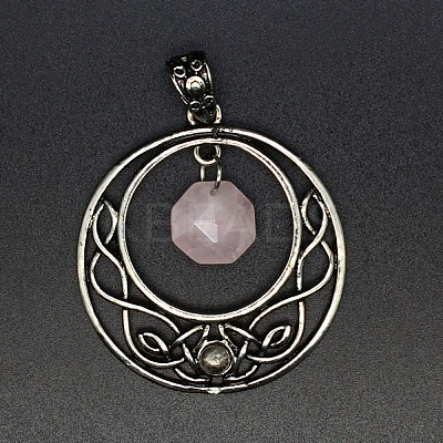 Natural Rose Quartz Faceted Hexagon Pendants PW-WGD21FA-06-1
