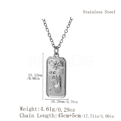 Bohemia Vintage Stainless Steel Crystal Rhinestone Tarot Card with Hand Star Moon Pendant Necklaces HG1148-2-1