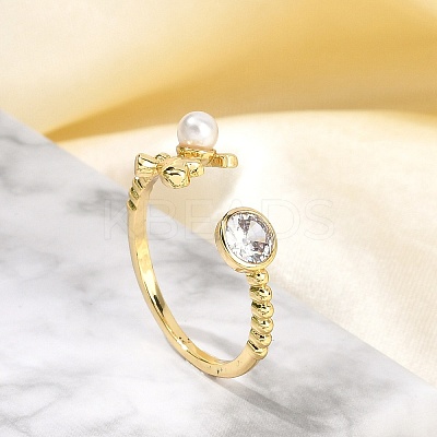Dolphin Brass Micro Pave Cubic Zirconia Cuff Rings for Women RJEW-K240-10G-1