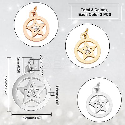 9Pcs 3 Colors 316 Surgical Stainless Steel Charms STAS-DC0009-36-1