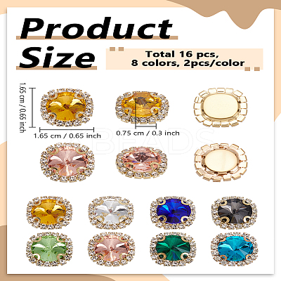 16Pcs 8 Colors Sew on Rhinestone GLAA-LP0001-26-1