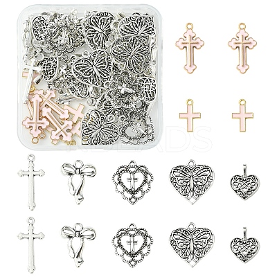 DIY Heart & Bowknot & Cross Alloy Pendant Decoration Making Kits DIY-FS0007-28-1