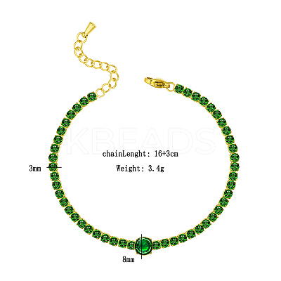 Stylish Stainless Steel Pave Green Cubic Zirconia Link Chain Bracelets for Saudi National Day UE7447-4-1