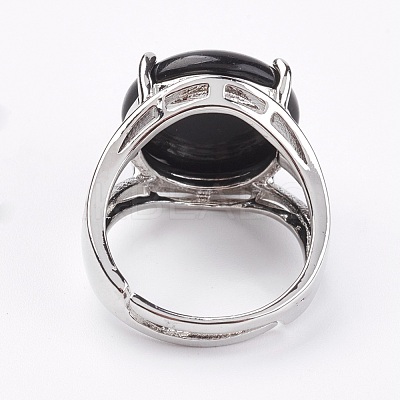 Adjustable Natural Dyed & Heated Black Agate Finger Rings RJEW-F075-01M-1