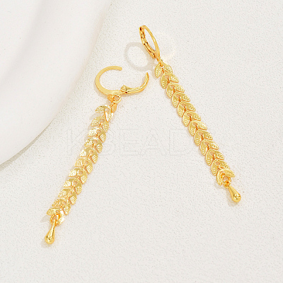 Fashionable Retro Brass Leaf Tassel Hoop Earrings NP2423-1