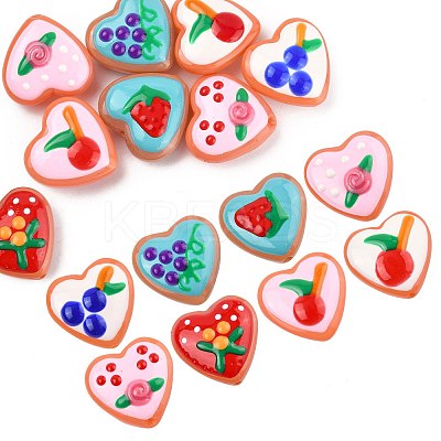 8Pcs 8 Colors Painted Glass Beads Enamel Beads Heart with Fruit LAMP-FS0001-51-1