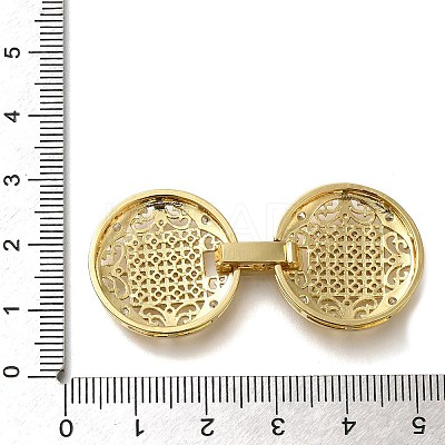 Rack Plating Flat Round Brass Micro Pave Clear Cubic Zirconia Fold Over Clasps KK-H512-08G-1