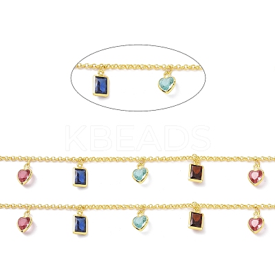 Colorful Glass Heart & Rectangle Charms Chains CHC-F844-09G-1