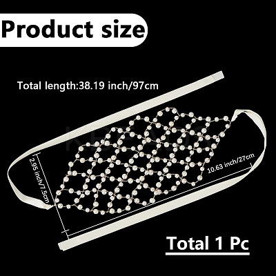 Brass ABS Plastic Pearl Beaded Elastic Headband OHAR-WH20008-02G-1