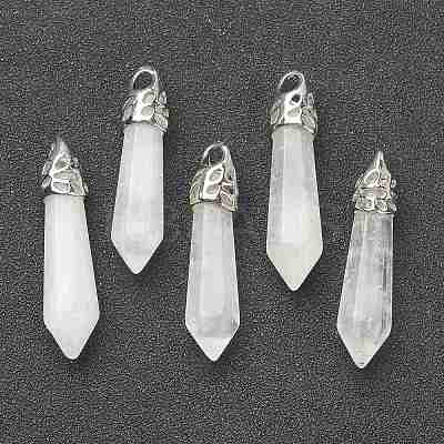 Bullet Natural Quartz Crystal Pointed Pendants X-G-E332-C28-1