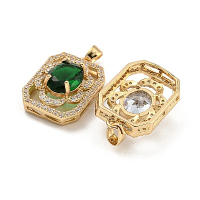 Brass Micro Pave Clear Cubic Zirconia Pendants KK-P263-25KCG-1