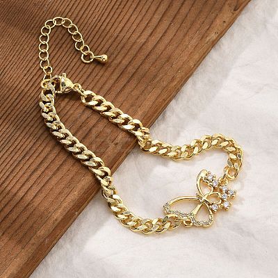 Brass Micro Pave Clear Cubic Zirconia Link Bracelets LS-BJEW-Z082-03G-01-1