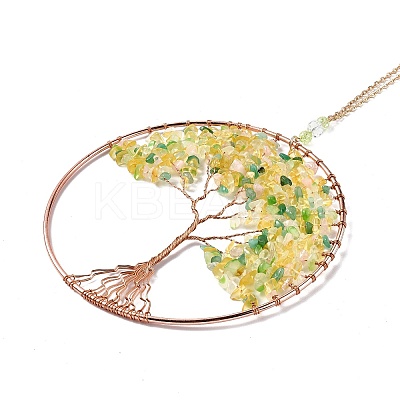 Wire Wrapped Chips Natural Yellow Aventurine Big Pendant Decorations HJEW-A005-07C-1