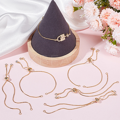 6Pcs Brass Box Chains Slider Bracelet Making with Clear Cubic Zirconia Tiny Charms BJEW-BBC0001-04-1