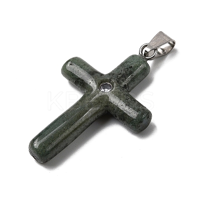 Natural Moss Agate Cross Pendants KK-D021-04D-P-1