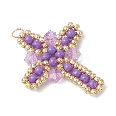 Glass Seed Beaded Cross Pendants PALLOY-MZ00826-03-1