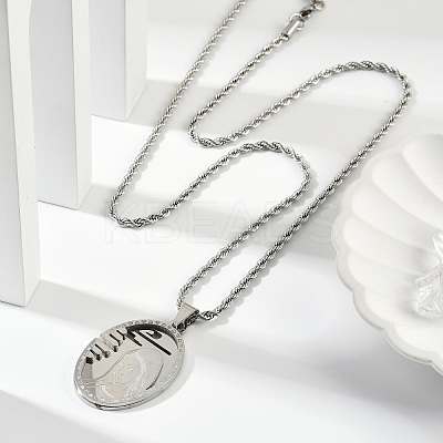 201 Stainless Steel Embossed Virgin Mary Pendant Rope Chain Necklaces NJEW-S387-08P-1