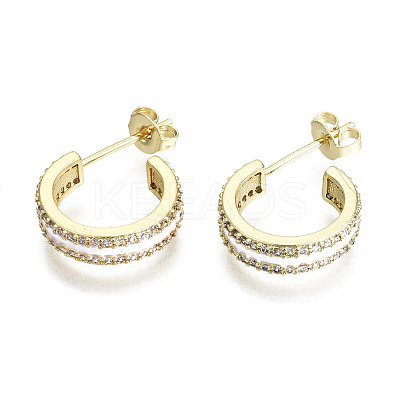Semicircular Brass Micro Pave Clear Cubic Zirconia Half Hoop Earrings EJEW-T046-21-NF-1