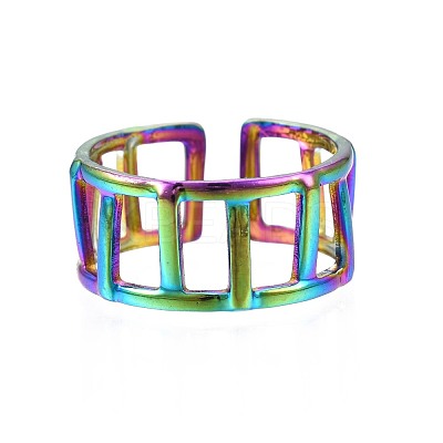 304 Stainless Steel Rectangle Cuff Ring RJEW-N038-086-1