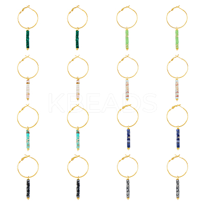 8 Pair 8 Style Natural & Synthetic Mixed Gemstone Beaded Column Drop Earrings EJEW-AB00040-1