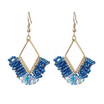 Braided Glass & 201 Stainless Steel Dangle Earrings EJEW-MZ00159-02-1