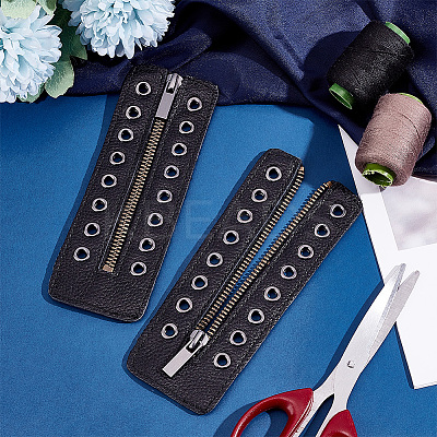 PU Leather Lace-in Boot Zipper Inserts DIY-WH0387-37B-02-1