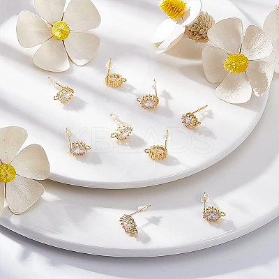 10Pcs Brass Clear Cubic Zirconia Stud Earring Findings KK-BC0008-76-1