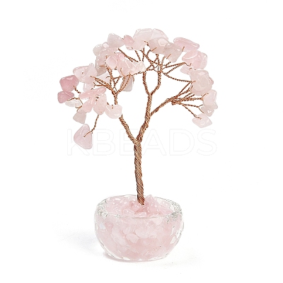 Natural Rose Quartz Chips Tree of Life Decorations DJEW-B013-01F-1