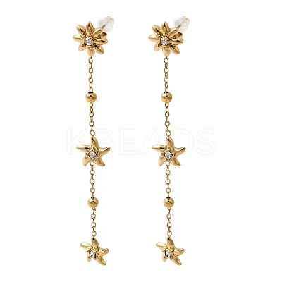 304 Stainless Steel Star Dangle Stud Earrings EJEW-G451-03G-1