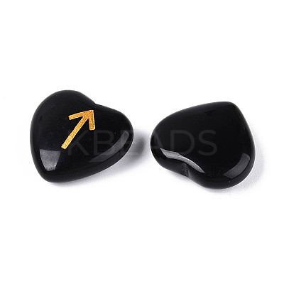 25Pcs Natural Obsidian Heart Rune Stones with Elder Futhark Alphabet Engraved G-T144-02G-1