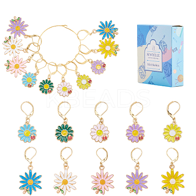 20Pcs 10 Styles Flower Alloy Enamel Pendant Locking Stitch Markers HJEW-SC00173-1