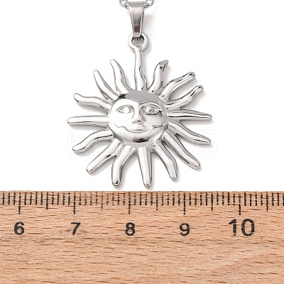 304 Stainless Steel Sun Pendant Cable Chain Necklaces for Men Women NJEW-K308-04E-P-1