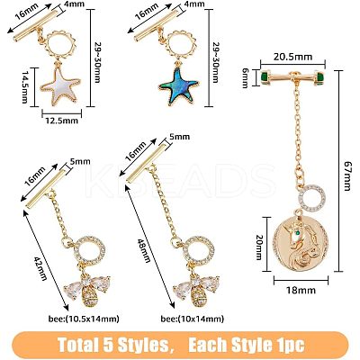 5Pcs 5 Styles Brass Toggle Clasps KK-FH0004-71-1