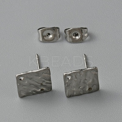 304 Stainless Steel Textured Geometry Stud Earrings Findings with Hole STAS-WH0027-54G-1