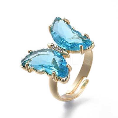 Adjustable Brass Glass Finger Rings RJEW-P148-A01-02-1