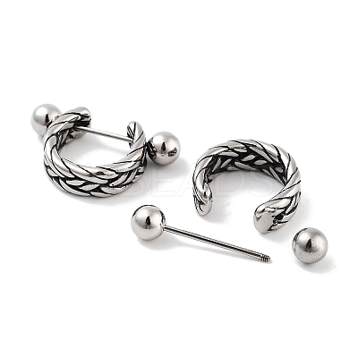 Braided 316 Surgical Stainless Steel Shield Barbell Hoop Earrings EJEW-Z050-58D-AS-1