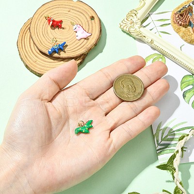 4Pcs 4 Style Dinosaur Rack Plating Brass Enamel Pendants KK-CJ0003-32-1