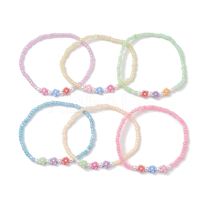 6Pcs 6 Colors Flower Acrylic Stretch Bracelets BJEW-JB10235-01-1