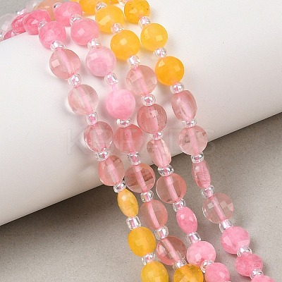 Cherry Quartz Glass  & Dyed Natural White Jade Beads Strands G-Z135-B01-1