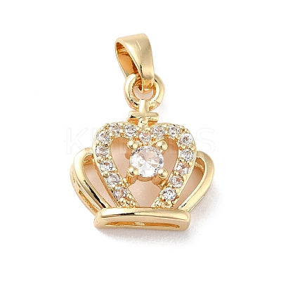 Rack Plating Brass Micro Pave Clear Cubic Zirconia Pendants ZIRC-F128-03G-1